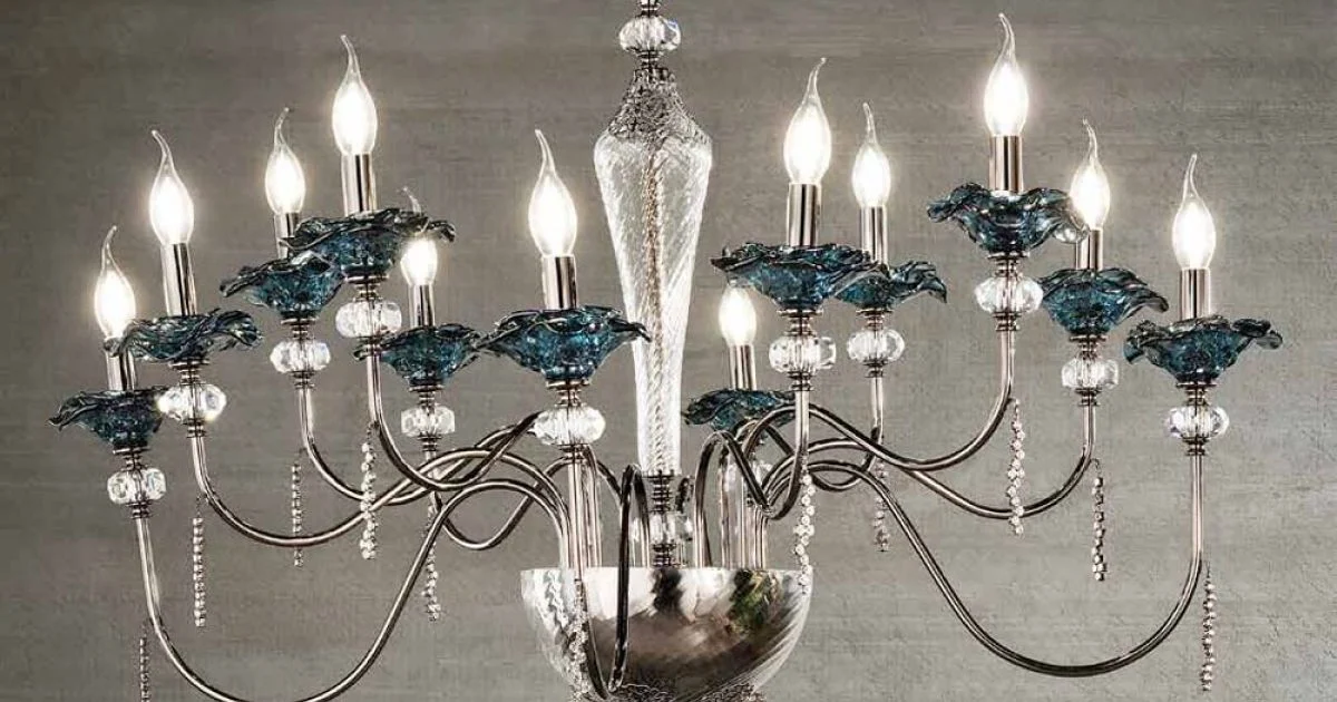 Lampadario 12 Luci Classico in Vetro, Cristallo e Metallo Lusso - Flanders