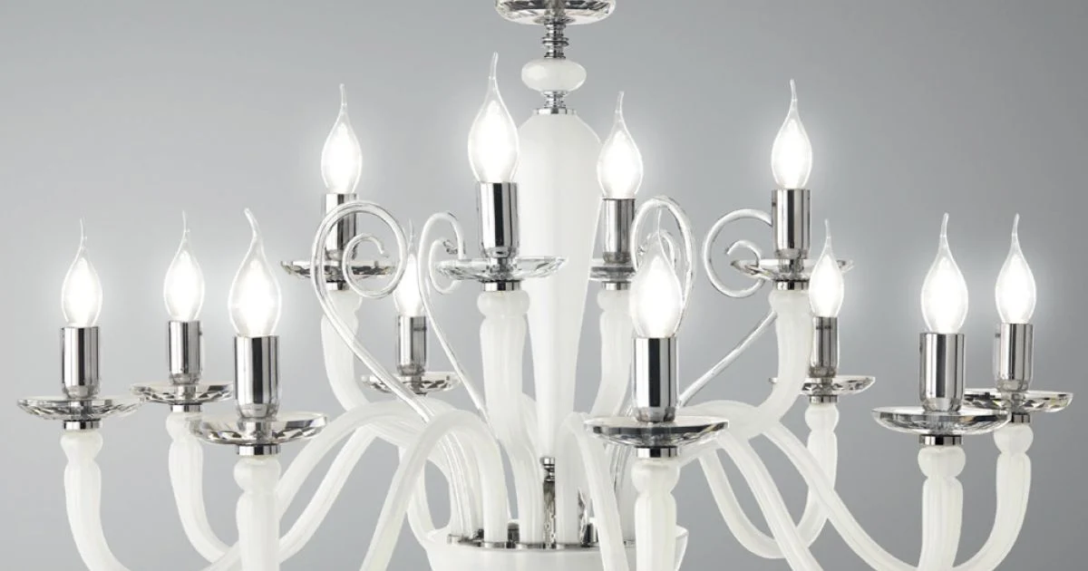 Lampadario 12 Luci Classico in Vetro Fatto a Mano e Cristallo - Mariangela