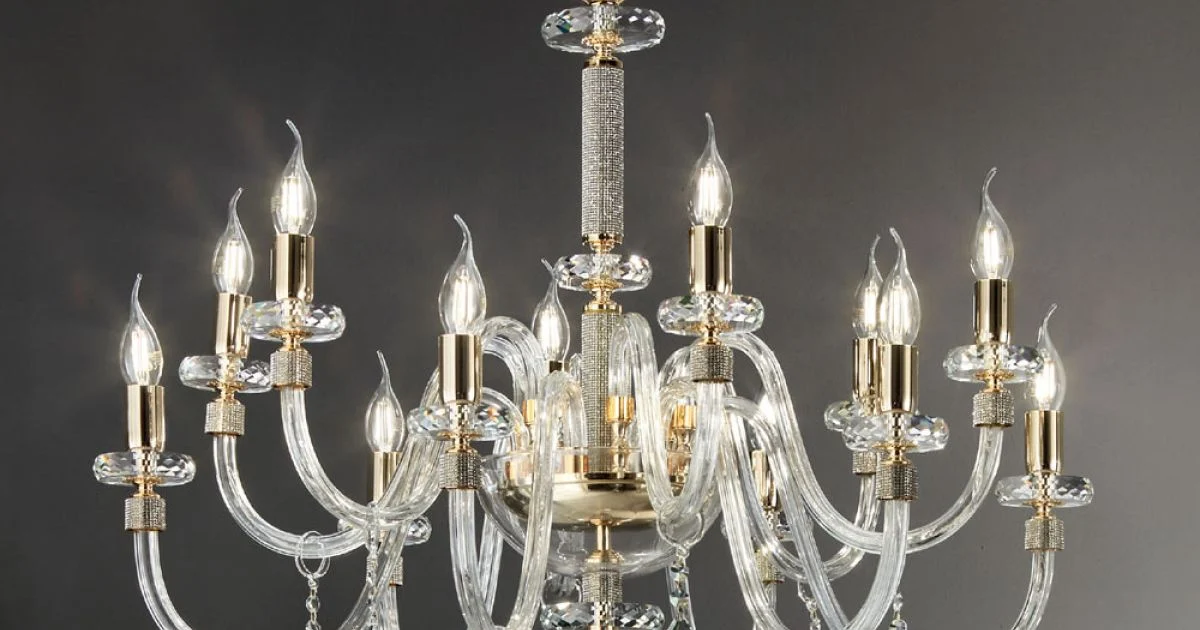 Lampadario 12 Luci Classico in Vetro Italiano Lavorato a Mano - Similo