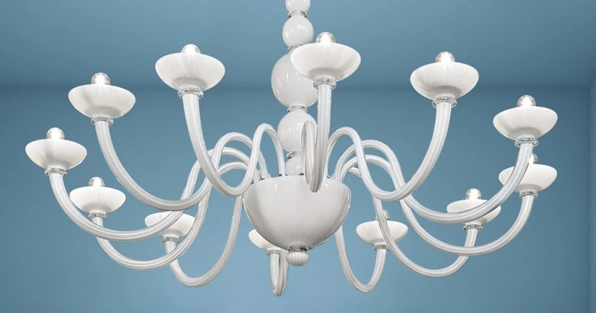 Lampadario 12 Luci in Vetro di Venezia e Metallo Made in Italy - Foscarino