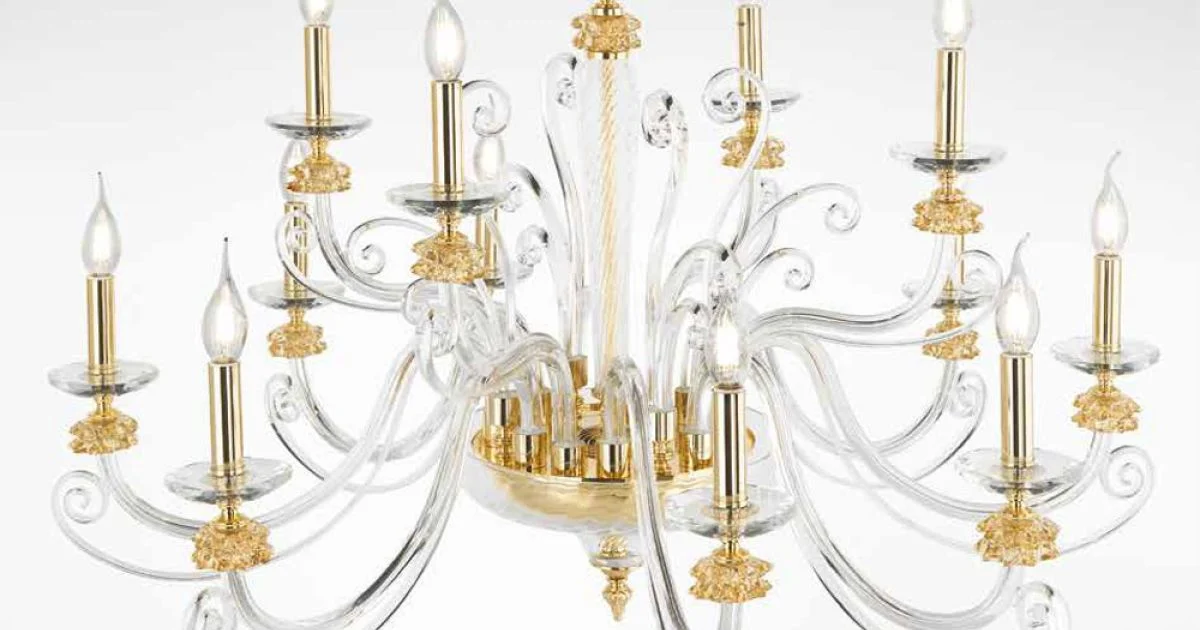 Lampadario 12 Luci in Vetro Soffiato e Cristallo di Lusso Classico - Cassea