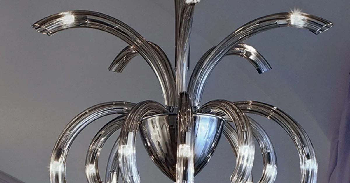 Lampadario 15 Luci in Vetro Veneziano e Metallo Cromo Made in Italy - Jason