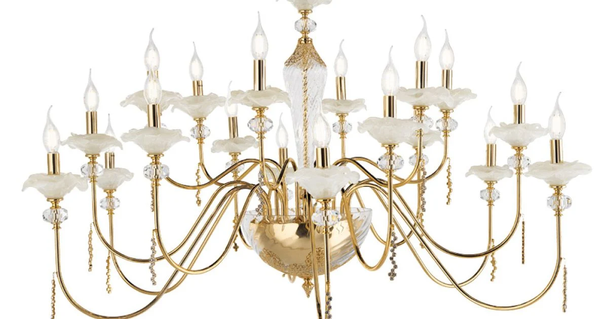 Lampadario 18 Luci Classico in Vetro, Cristallo e Metallo Lusso - Flanders