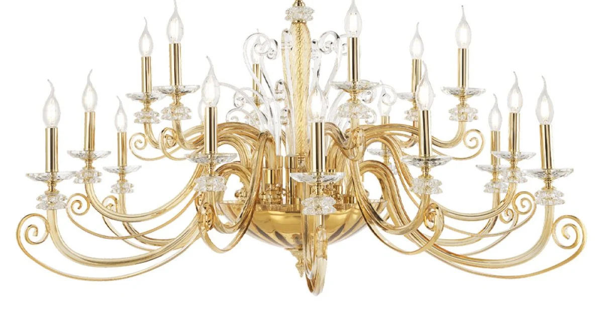 Lampadario 18 Luci in Vetro Soffiato e Cristallo di Lusso Classico - Cassea