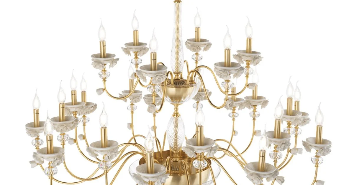 Lampadario 24 Luci Classico in Porcellana e Vetro Soffiato Lusso - Eteria