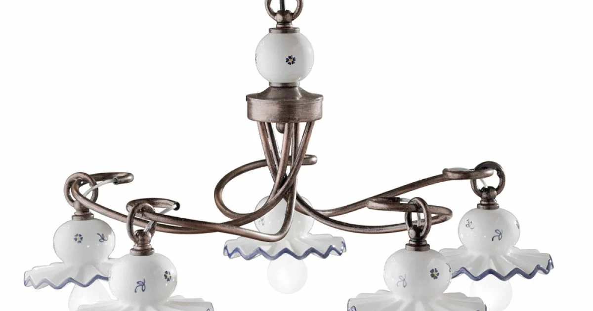 Lampadario 5 Luci Country in Ceramica Artigianale Decorata a Mano - Roma