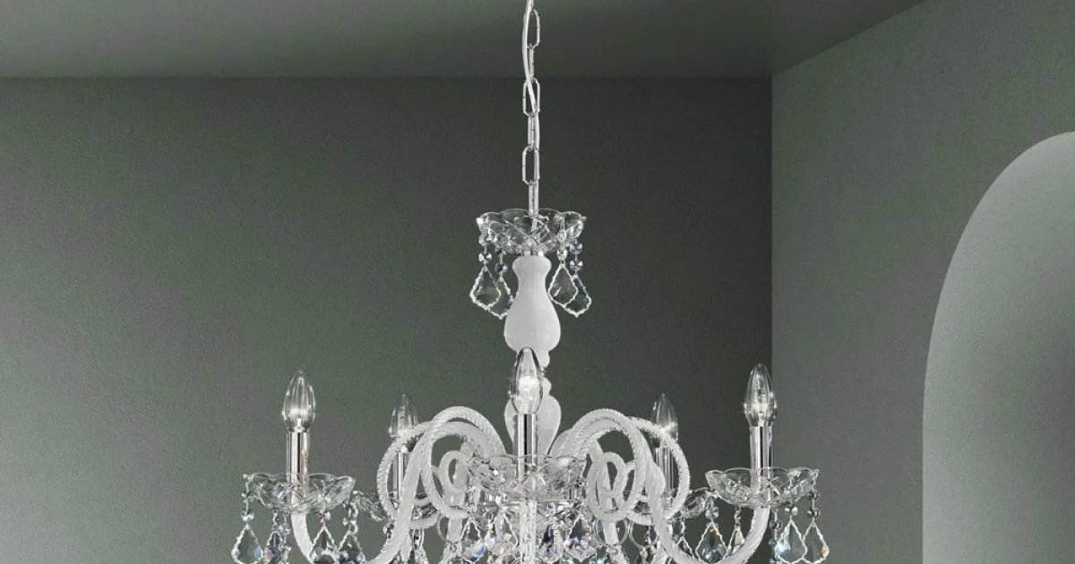 Lampadario 5 Luci in Vetro di Venezia e Metallo Stile Classico - Fiorentino