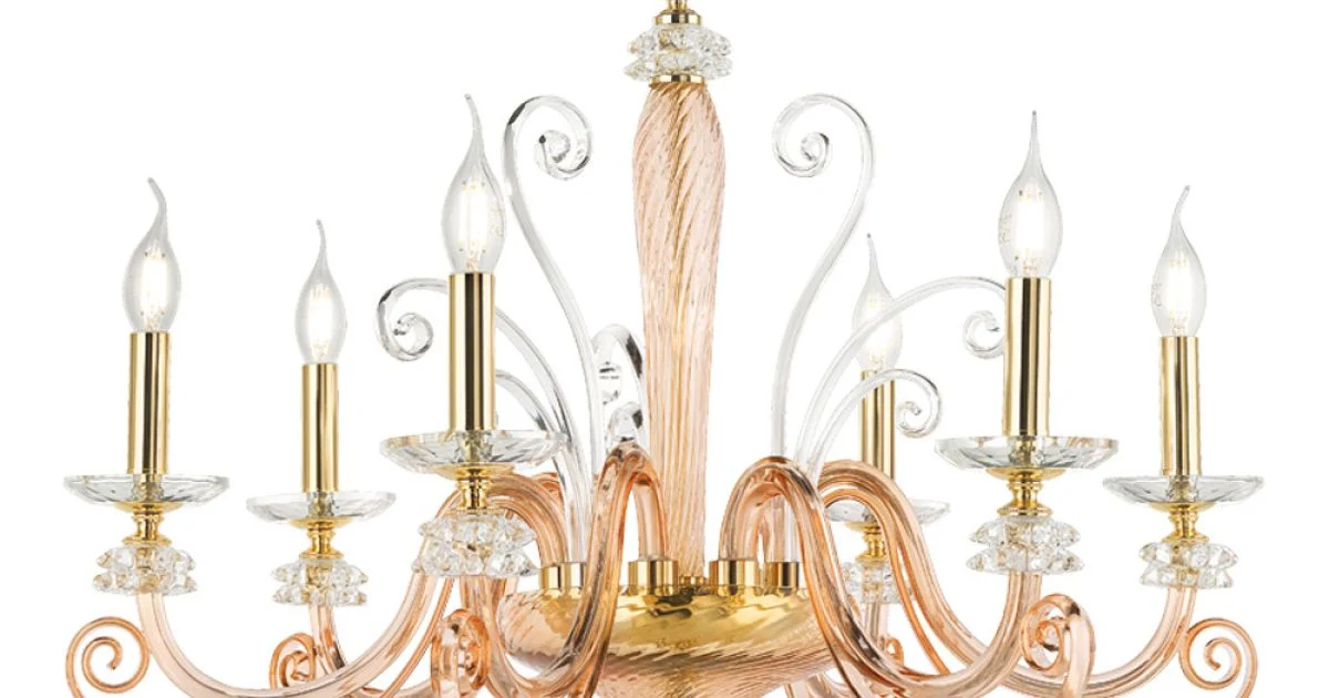 Lampadario 6 Luci in Vetro Soffiato e Cristallo di Lusso Classico - Cassea