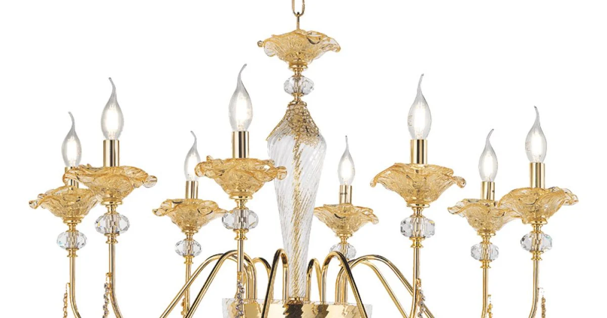 Lampadario 8 Luci Classico in Vetro, Cristallo e Metallo Lusso - Flanders