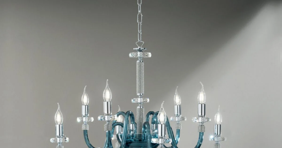 Lampadario 8 Luci Classico Vetro Italiano Lavorato a Mano Ottanio - Similo