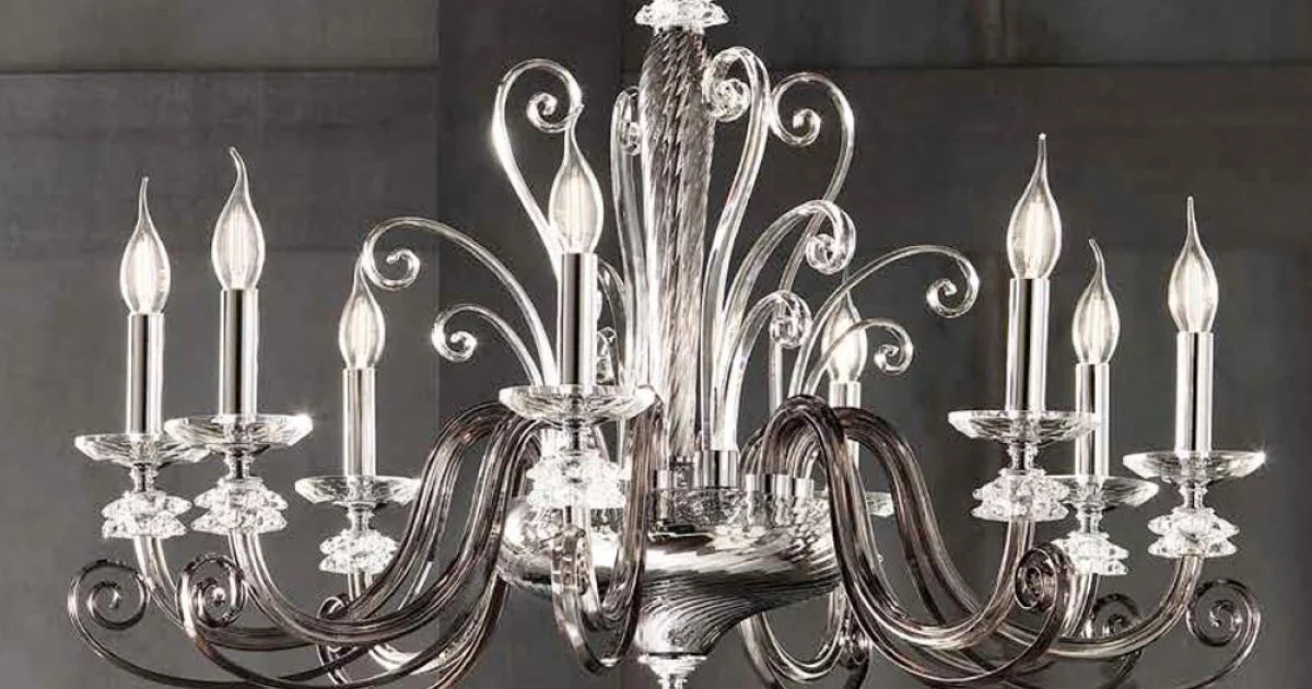 Lampadario 8 Luci in Vetro Soffiato e Cristallo di Lusso Classico - Cassea