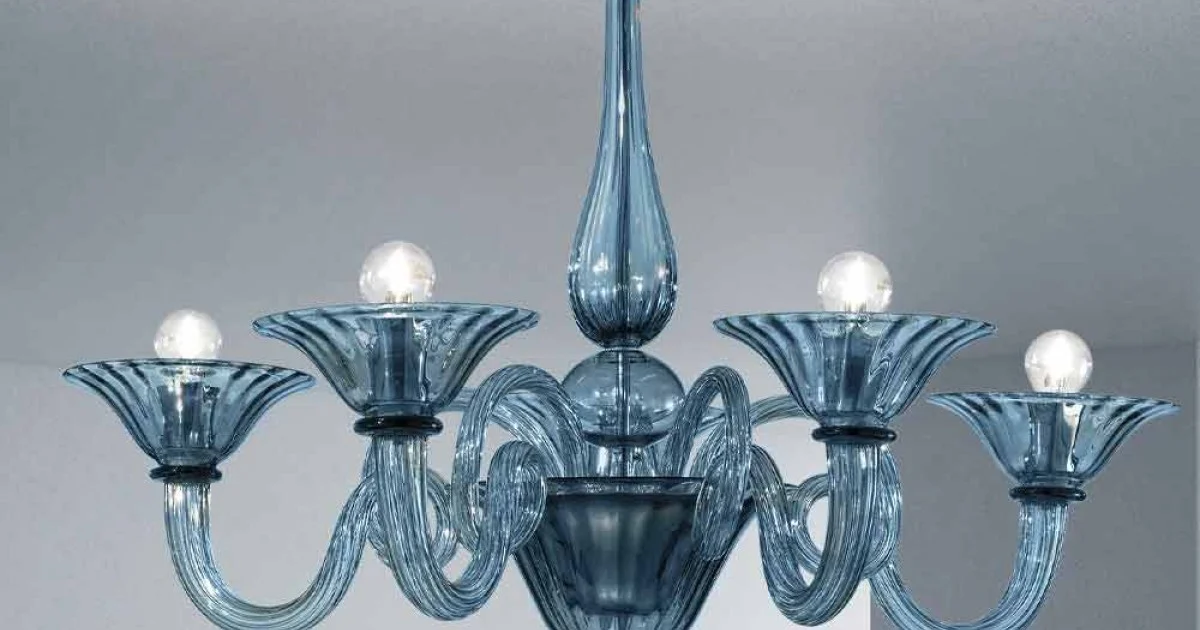 Lampadario a 5 Luci Artigianale in Vetro di Venezia, Made in Italy - Margherita