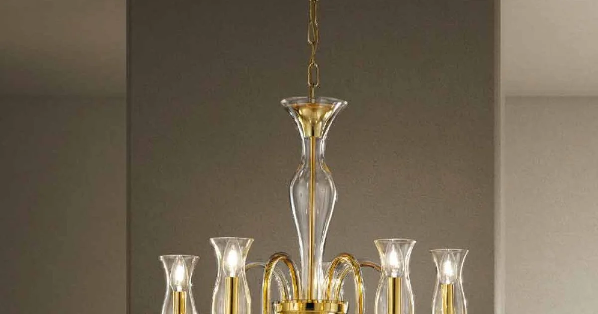 Lampadario in Vetro Veneziano a 5 Luci Fatto a Mano in Italia - Vittoria
