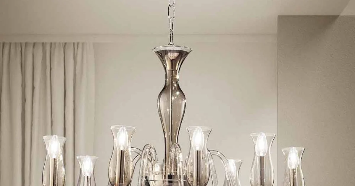 Lampadario a 8 Luci Artigianale in Vetro Veneziano Fumè Made in Italy - Vittoria