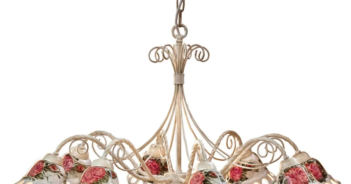 Lampadario a 8 Luci in Ceramica Fatta a Mano con Passanastri - Napoli