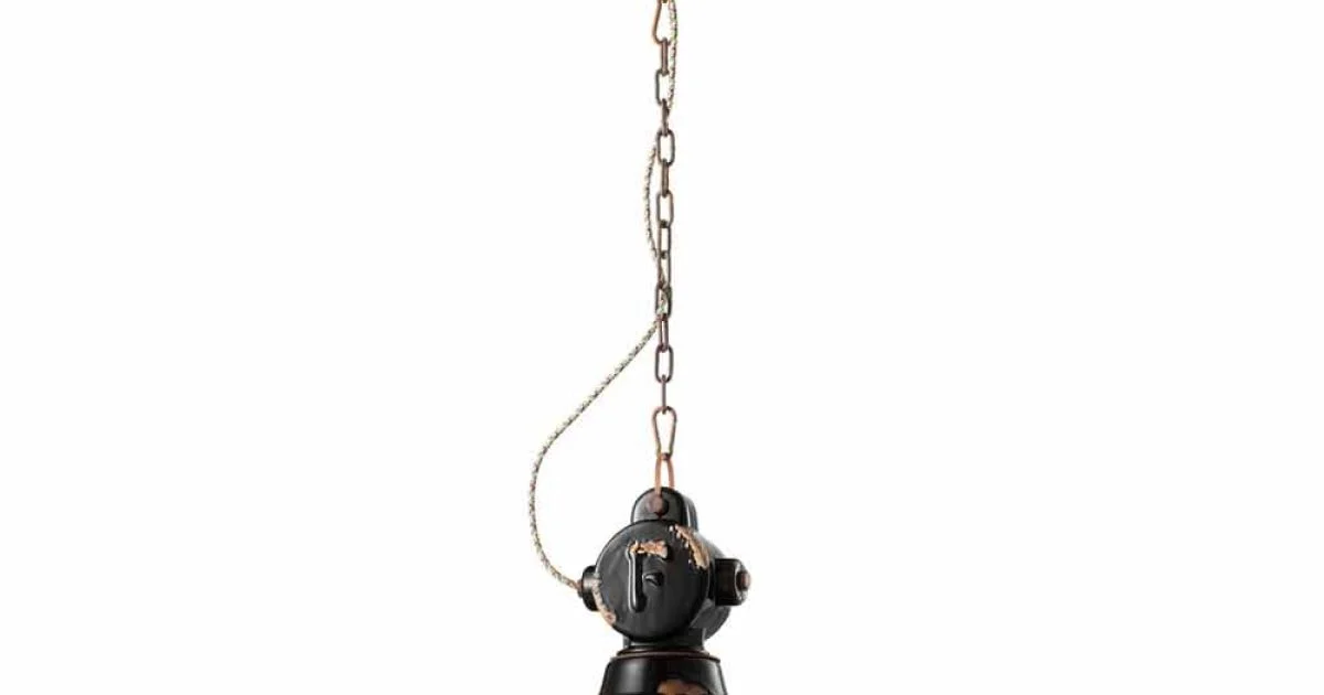 Lampadario a campana vintage in ceramica e metallo Angela Ferroluce