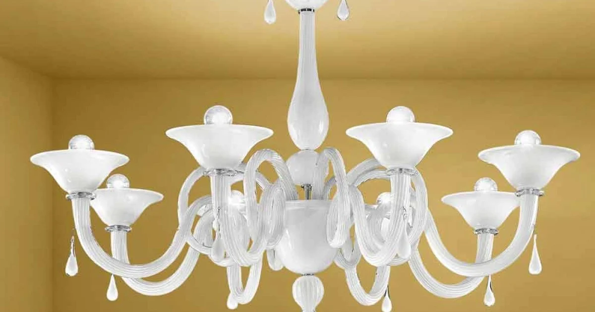 Lampadario Artigianale a 8 Luci in Vetro di Venezia, Made in Italy - Margherita