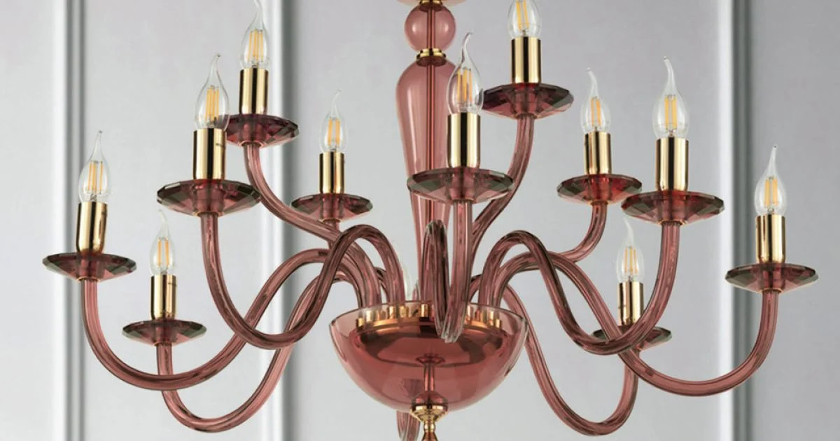 Lampadario Classico 12 Luci in Vetro Italiano Lavorato a Mano - Oliver