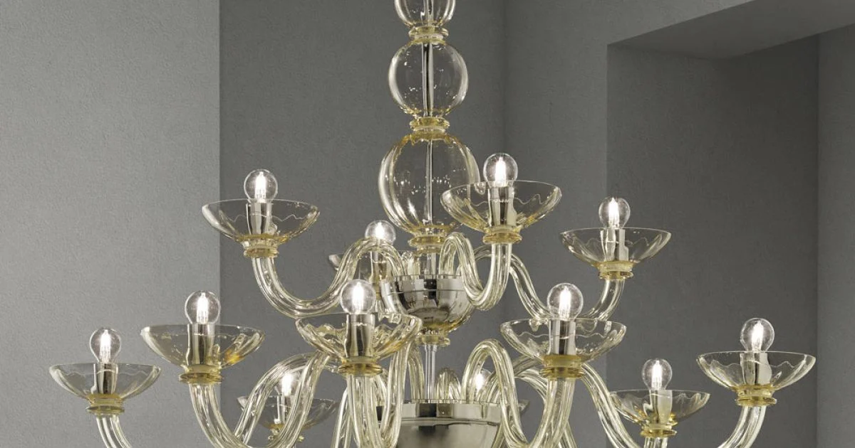 Lampadario Classico 12 Luci in Vetro Veneziano Made in Italy - Foscarino