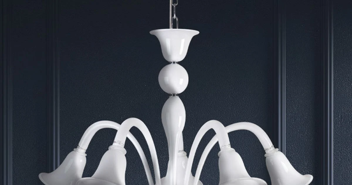 Lampadario Classico Artigianale in Vetro Veneziano Bianco Soffiato - Elsa