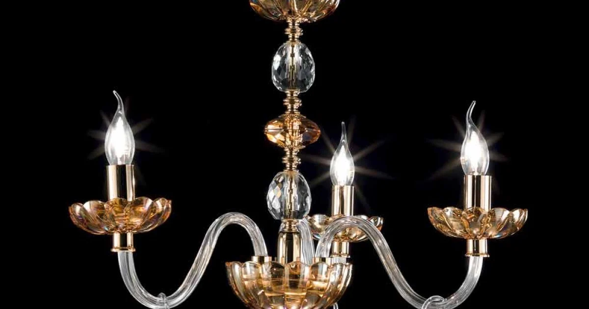 Lampadario classico in cristallo e vetro a 3 luci Belle, made in Italy