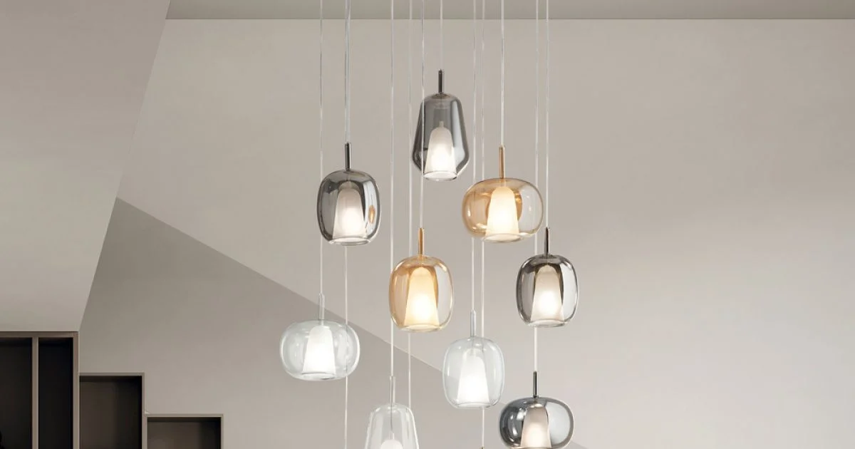 Lampadario con 12 Luci in Vetro e Filo Trasparente Made in Italy - Trilly