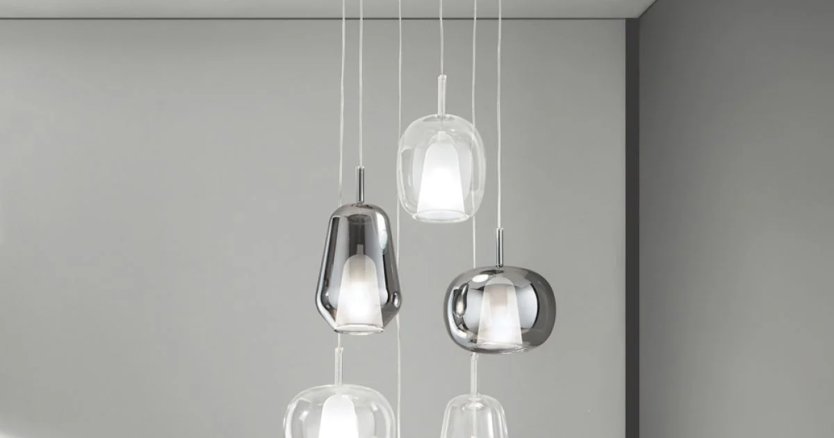 Lampadario con 6 Diffusori in Vetro Fumè e Trasparente Made in Italy - Trilly