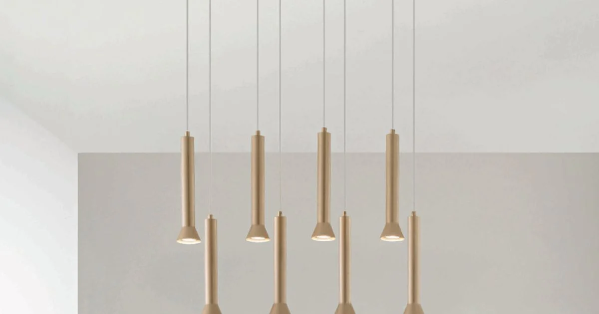 Lampadario con Montatura Metallica Verniciata Oro e Cavi Regolabili - Betulla