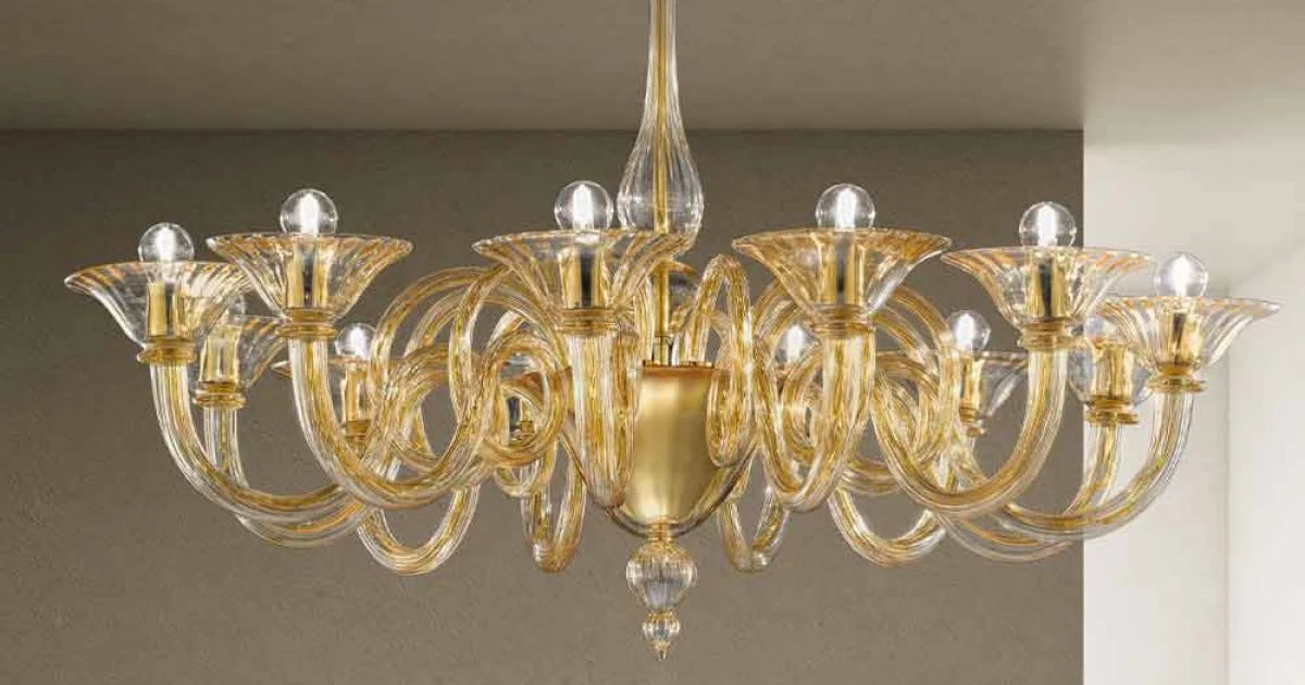 Lampadario da 12 Luci Fatto a Mano in Vetro Veneziano Made in Italy - Margherita