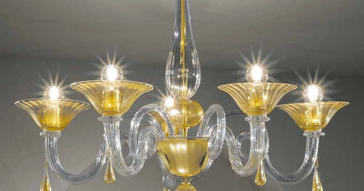 Lampadario in Vetro di Venezia da 5 Luci, Fatto a Mano in Italia - Margherita