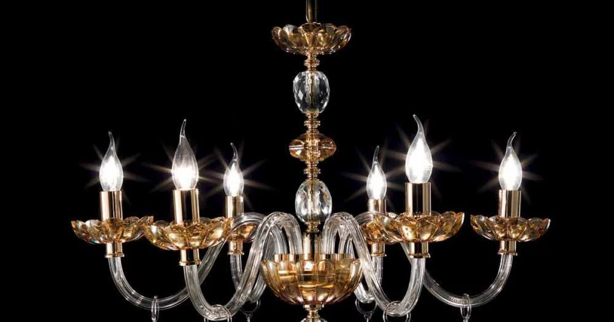 Lampadario design classico a 6 luci in vetro e cristallo Belle