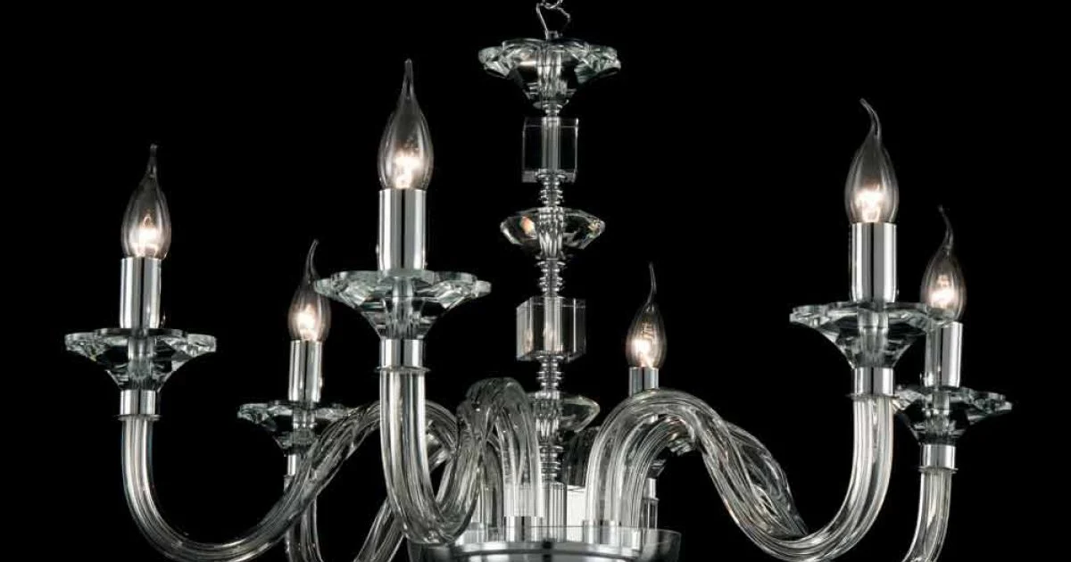 Lampadario di design a 6 luci in vetro e cristallo Ivy, made in Italy