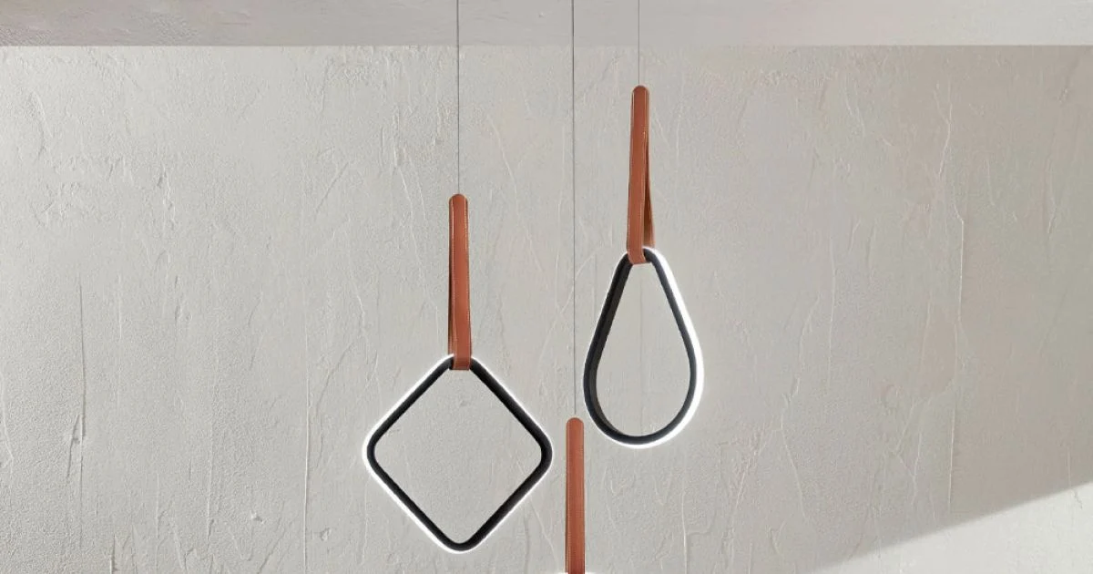 Lampadario Moderno con Forme Geometriche in Metallo e Ecopelle - Cipresso