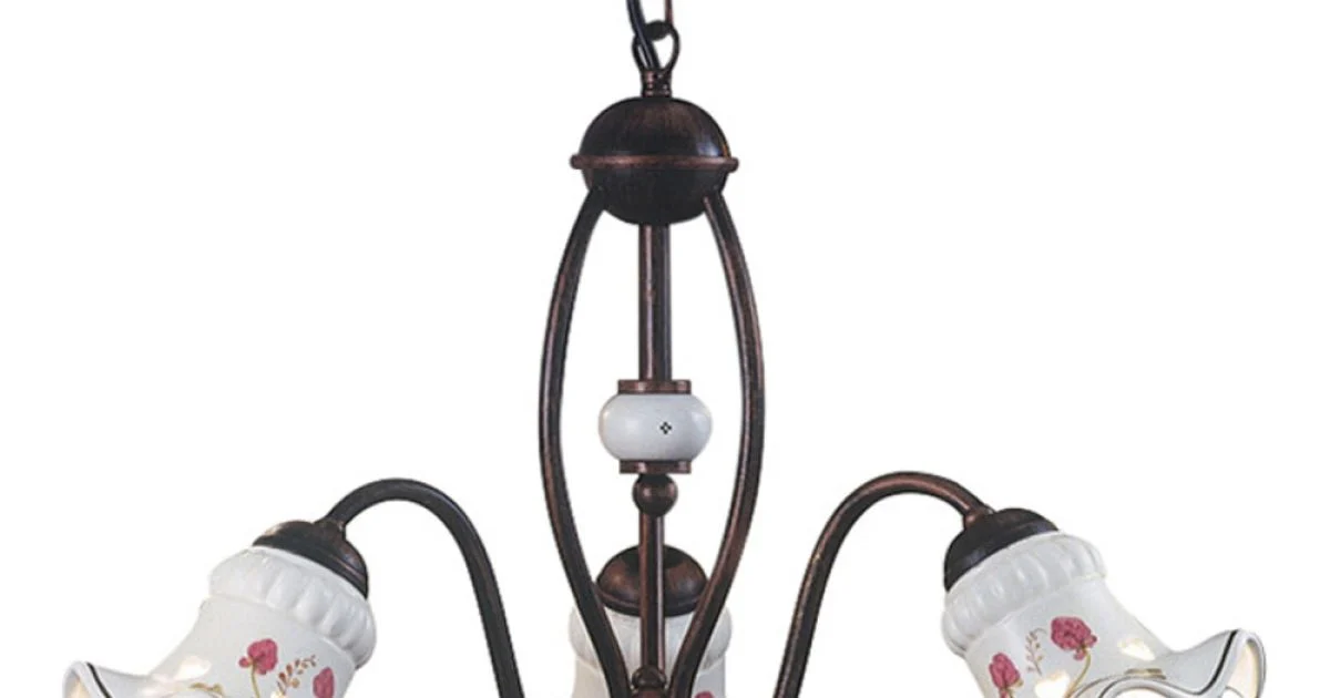 Lampadario Vintage 3 o 5 Luci in Ferro e Ceramica Decorata a Mano - Chieti