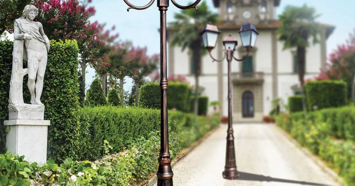 Lampione 3 Luci Stile Vintage in Alluminio e Vetro Made in Italy - Doroty