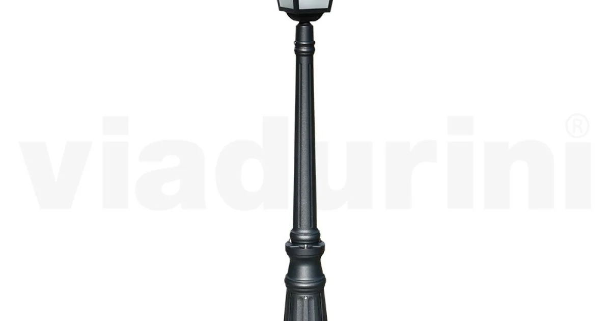 Lampione Alto 152 cm da Giardino in Alluminio Antracite e Vetro Sabbiato - Elric