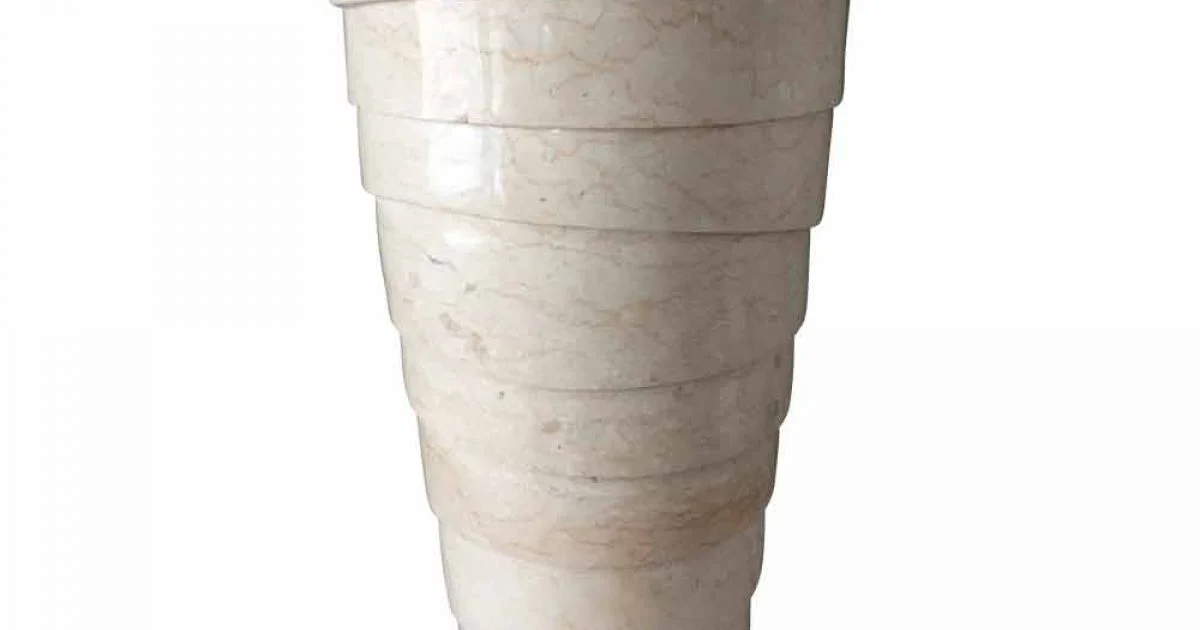 Lavabo a colonna design per bagno in pietra bianca Brent, pezzo unico