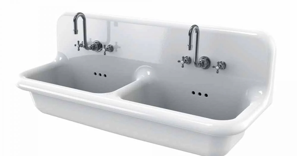 Lavabo a doppia vasca da muro in ceramica bianca stile vintage Andy