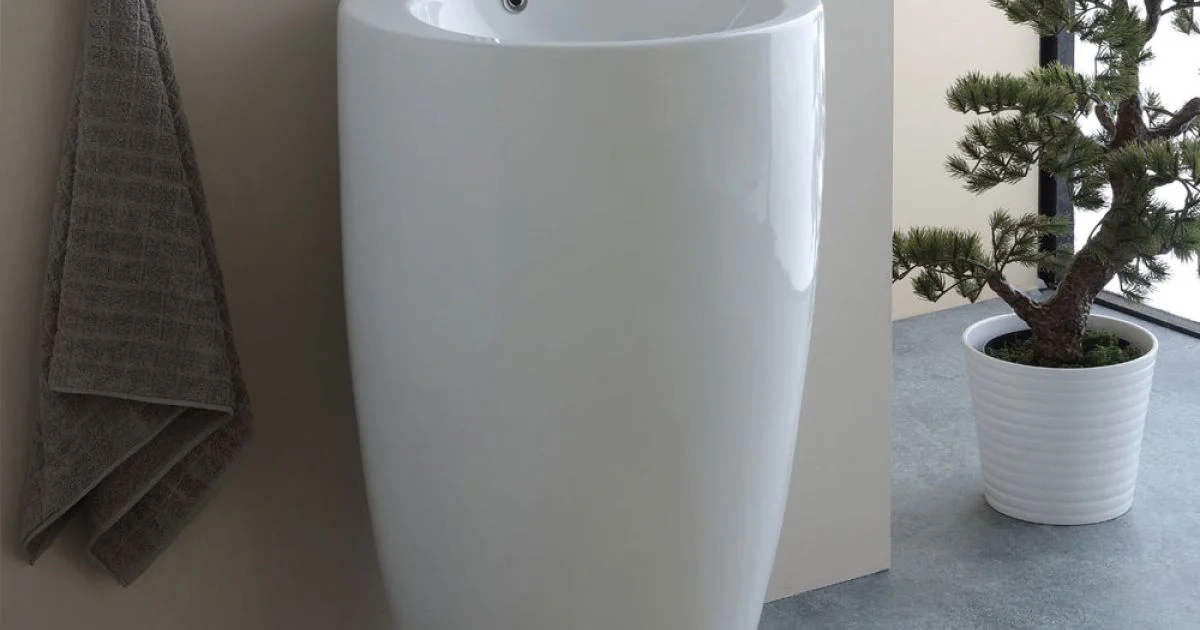 Lavabo a Terra Freestanding Tondo in Ceramica dal Design Moderno - Papavero