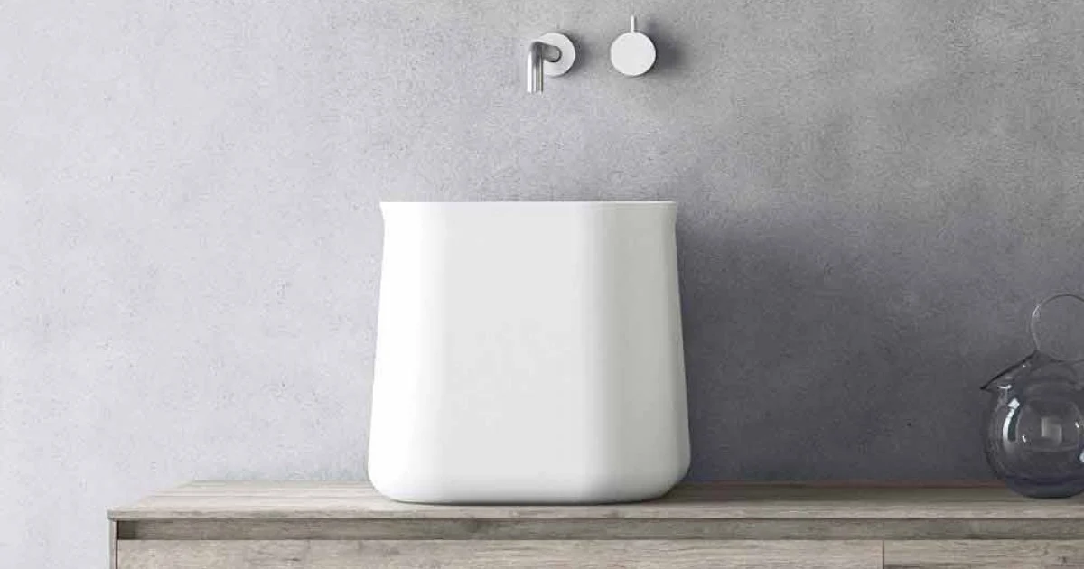 Lavabo Alto Quadrato di Design Moderno da Appoggio in Resina Bianca - Tulyp