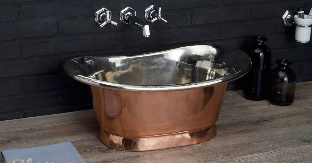 Lavabo bagno da appoggio in rame vintage con finitura in nickel lucido Calla