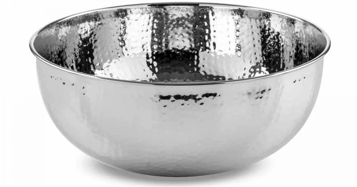 Lavabo Bagno Rotondo da Appoggio in Ottone Cromato Martellato - Diamond