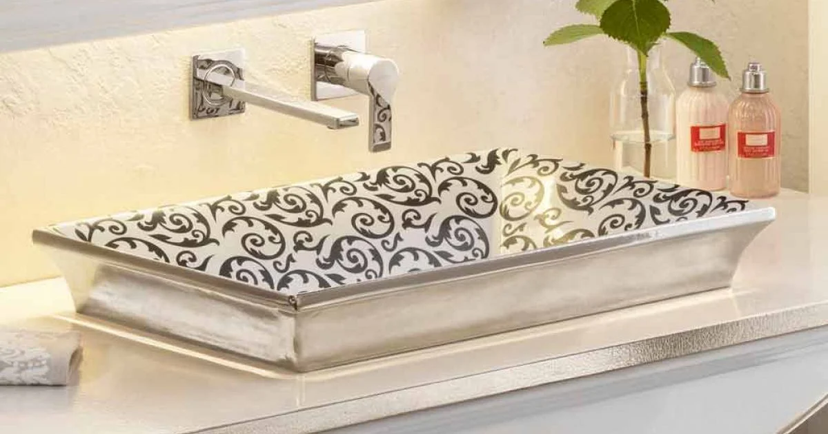 Lavabo bagno semincasso decorato a mano in fire clay made Italy, Guido