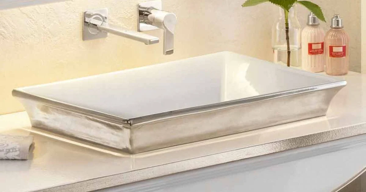 Lavabo bagno semincasso in fire clay e platino fatto in Italia, Guido