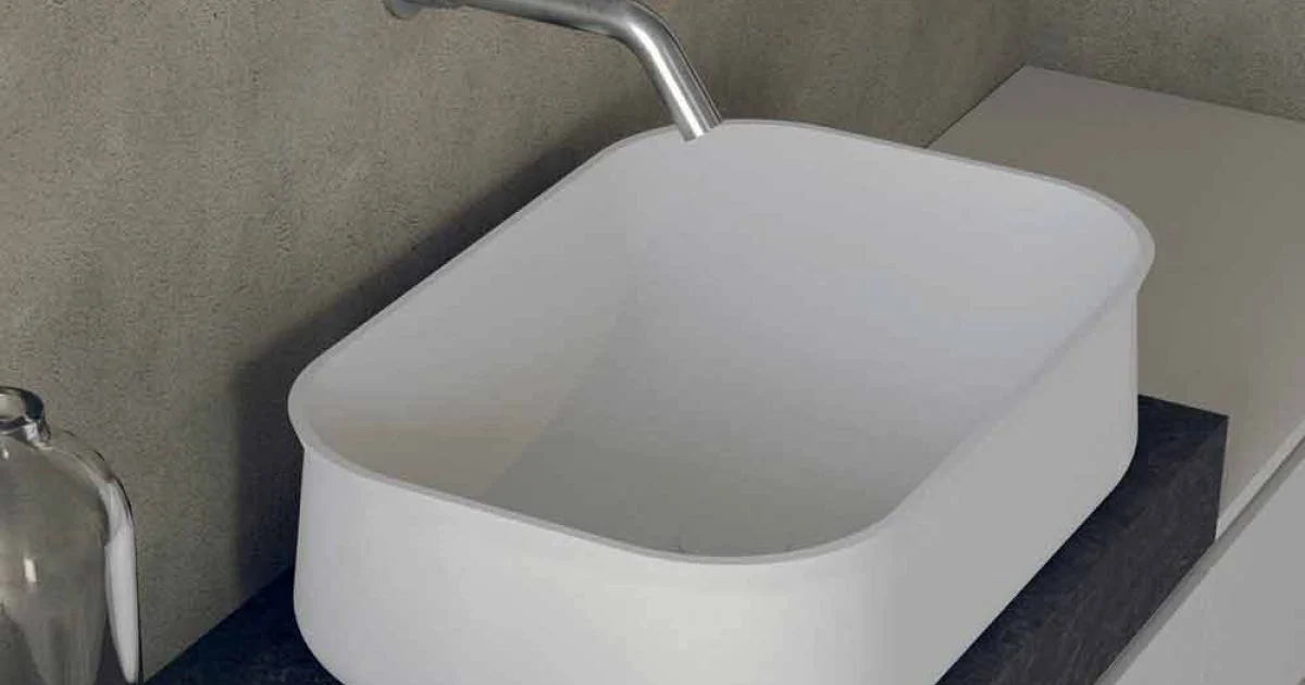 Lavabo Bianco Alto Rettangolare da Bagno Moderno di Design da Appoggio - Tulyp2