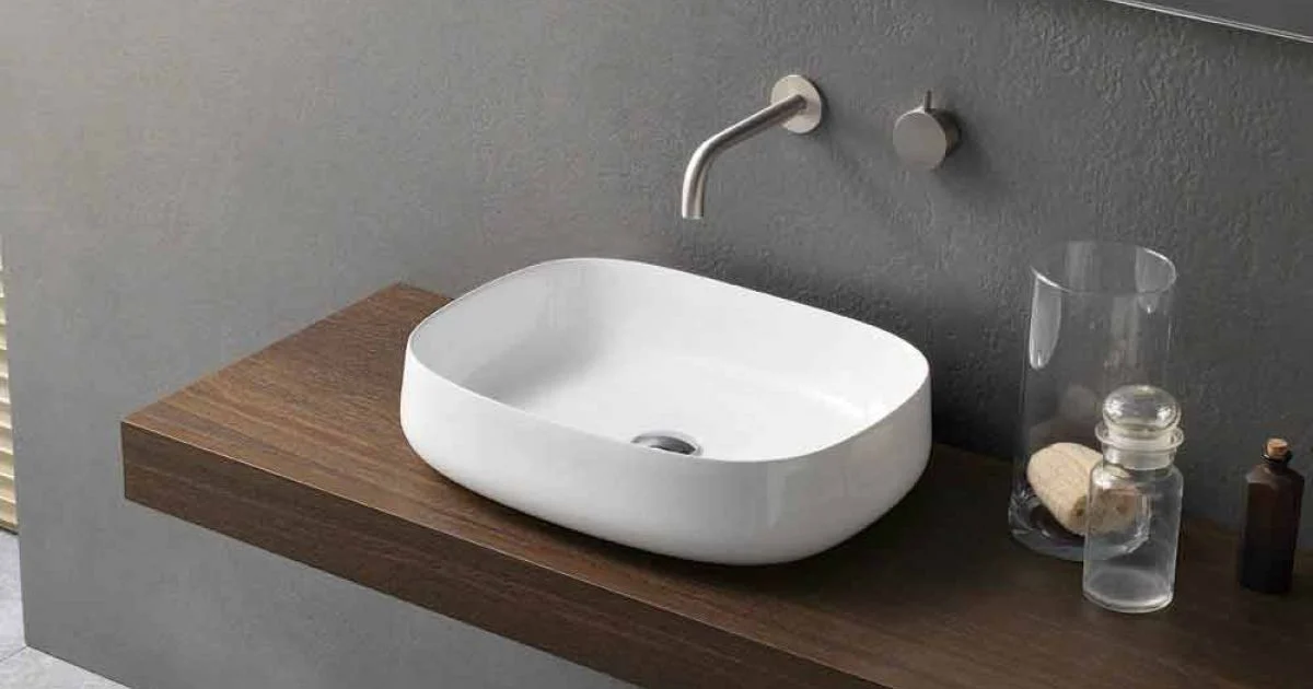 Lavabo Bianco di Design Moderno in Ceramica da Appoggio Made in Italy - Tune2