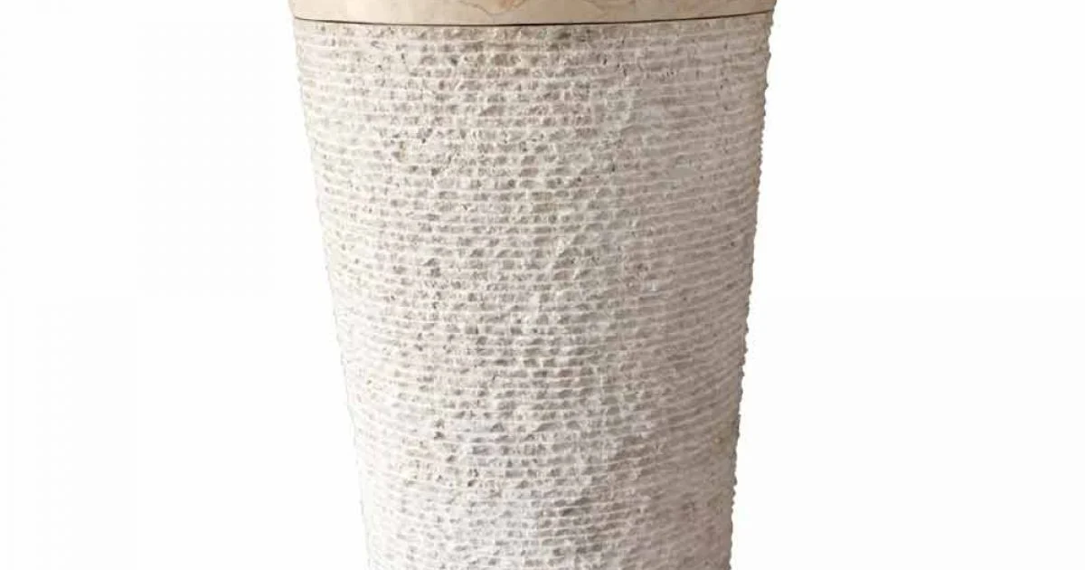 Lavabo bianco in pietra naturale a colonna Siro design, pezzo unico