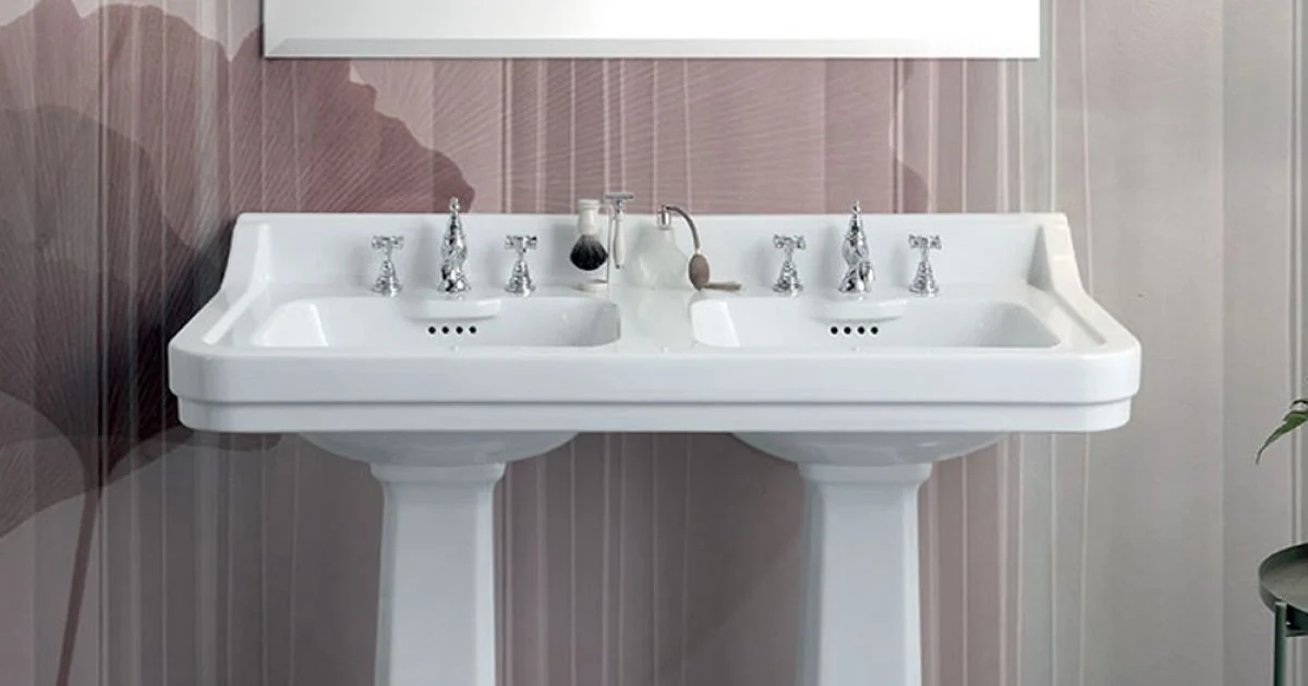 Lavabo Consolle a Colonna in Ceramica con Doppia Vasca L 125 cm - Wollie