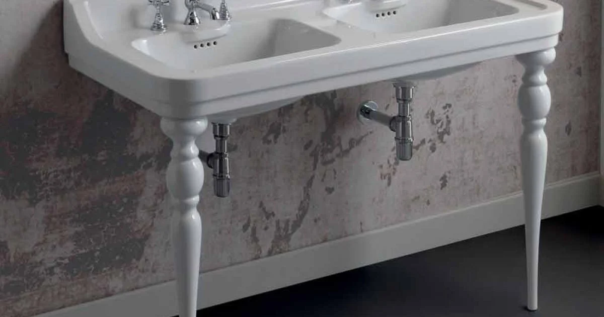 Lavabo consolle classico a doppia vasca in ceramica made Italy, Swami