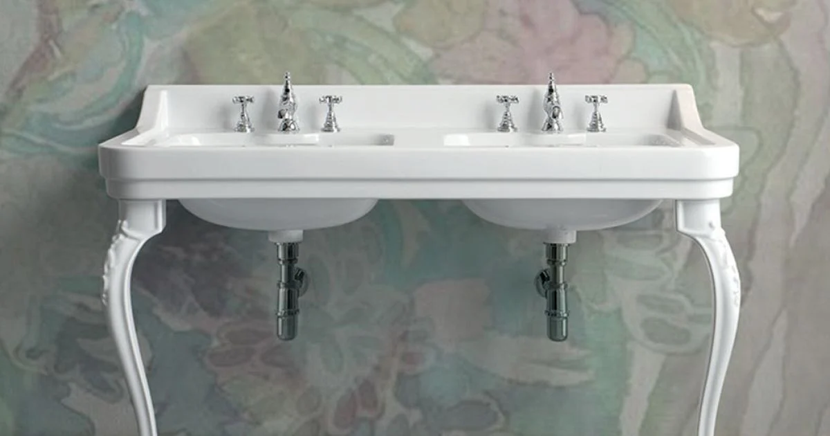 Lavabo Consolle in Ceramica Bianca con Doppia Vasca L 125 cm - Wollie